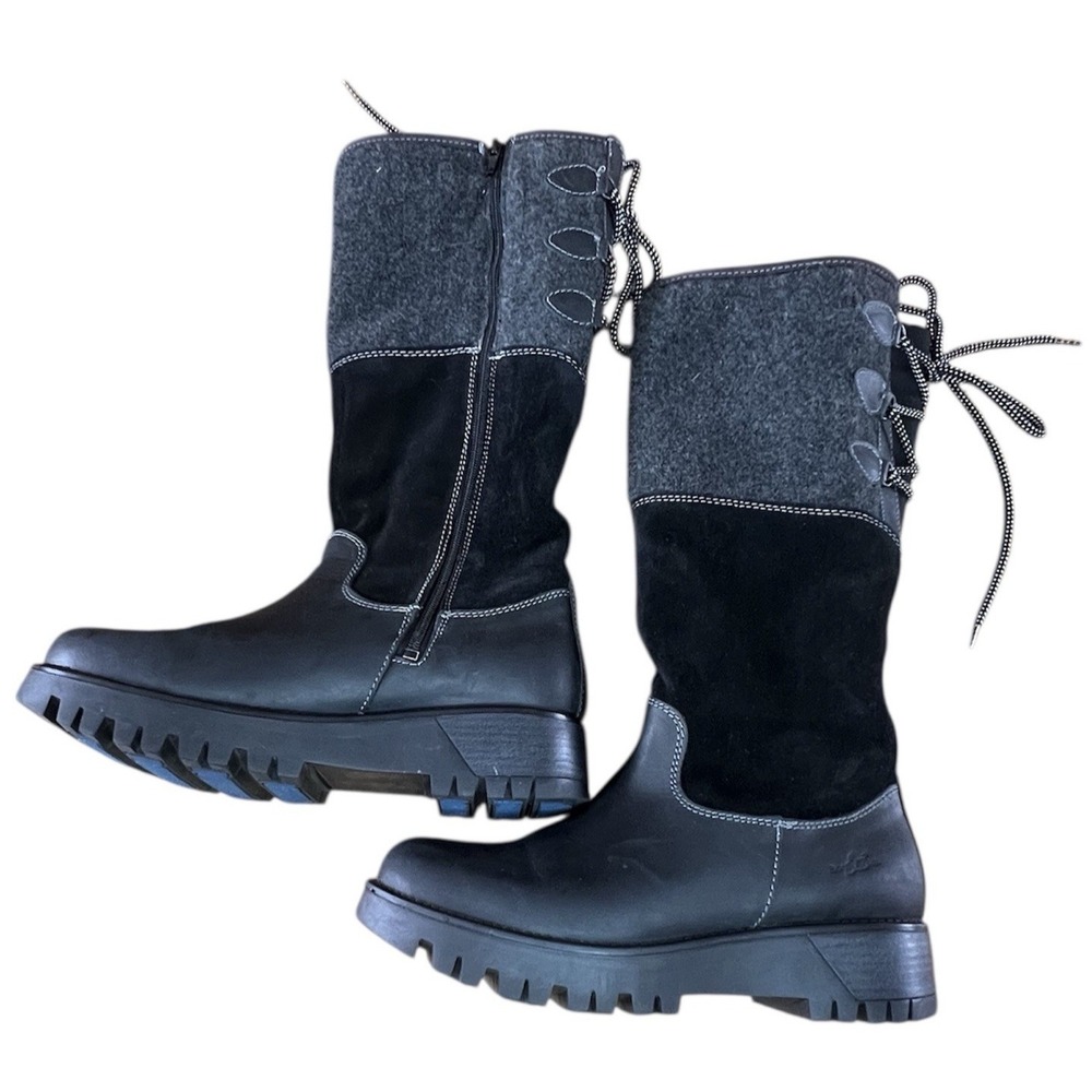 Bos&Co Black Goose‎ Prima Zip & Lace Up Winter Snow Weather Boots Sz 39 US 8.5